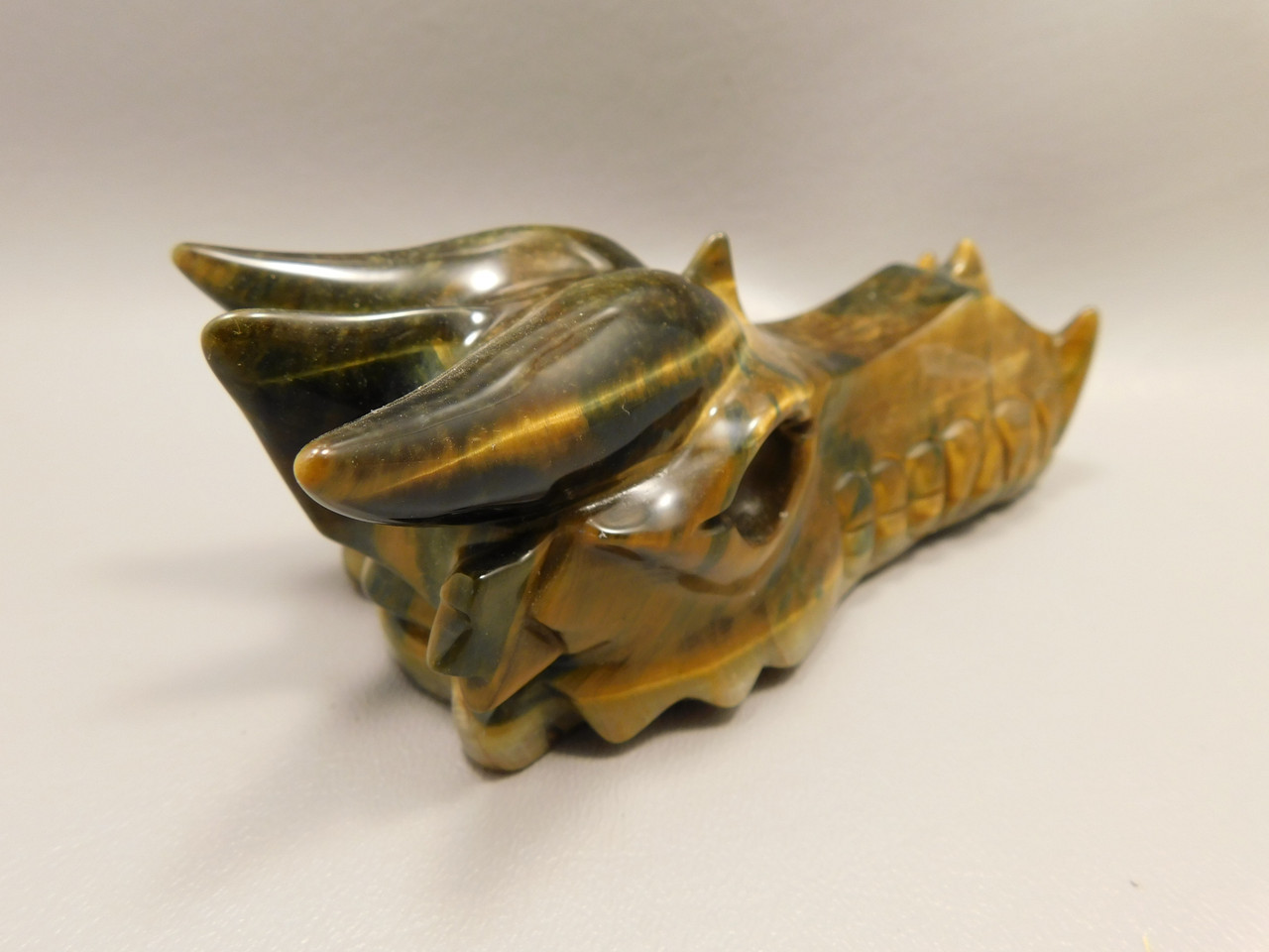 Dragon Head Tiger-Eye Hand-Carved Fantasy Stone Carving #O413