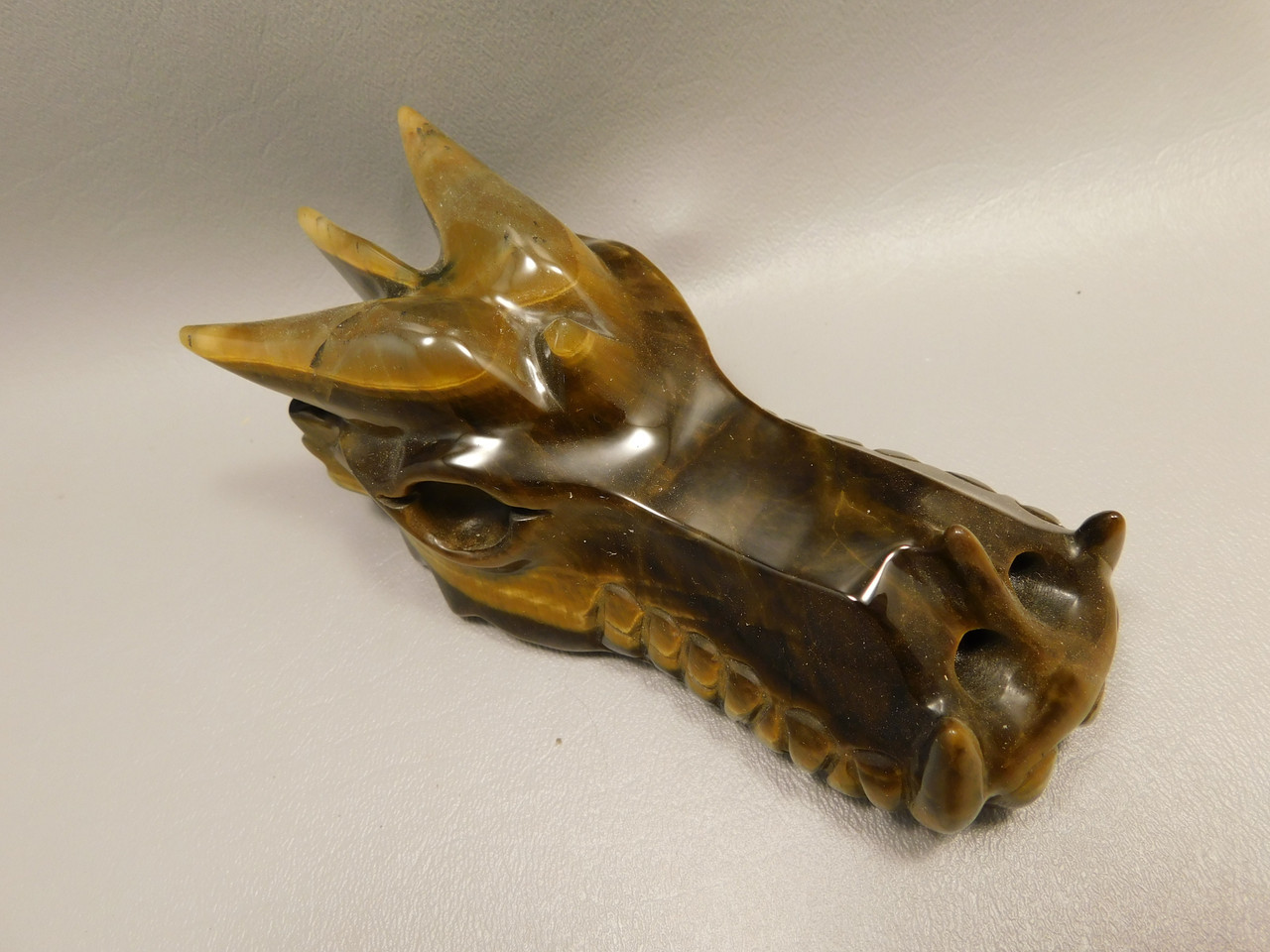 Dragon Head Tiger-Eye Hand-Carved Fantasy Stone Carving #O186