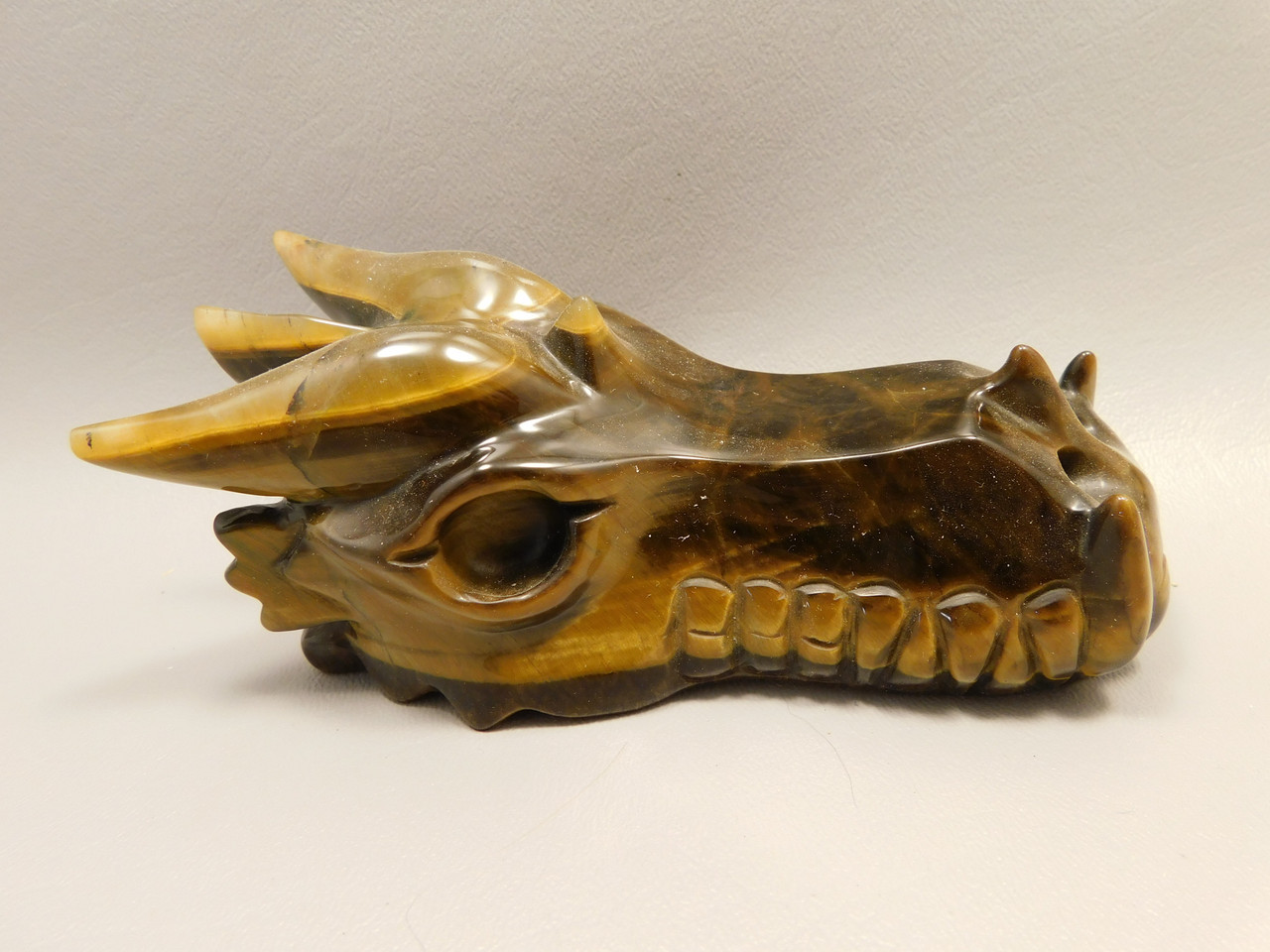 Dragon Head Tiger-Eye Hand-Carved Fantasy Stone Carving #O186