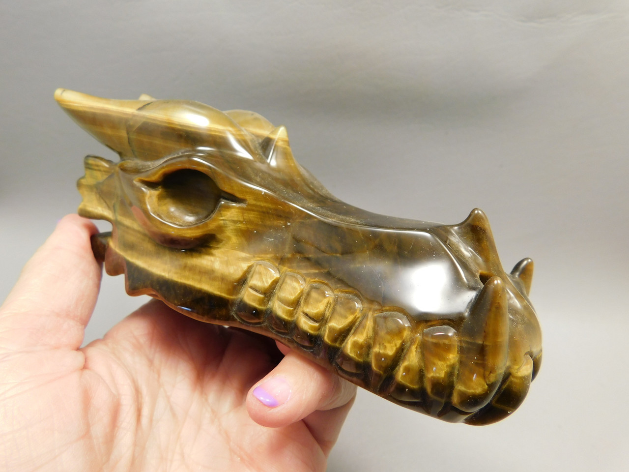 Dragon Head Tiger-Eye Hand-Carved Fantasy Stone Carving #O186