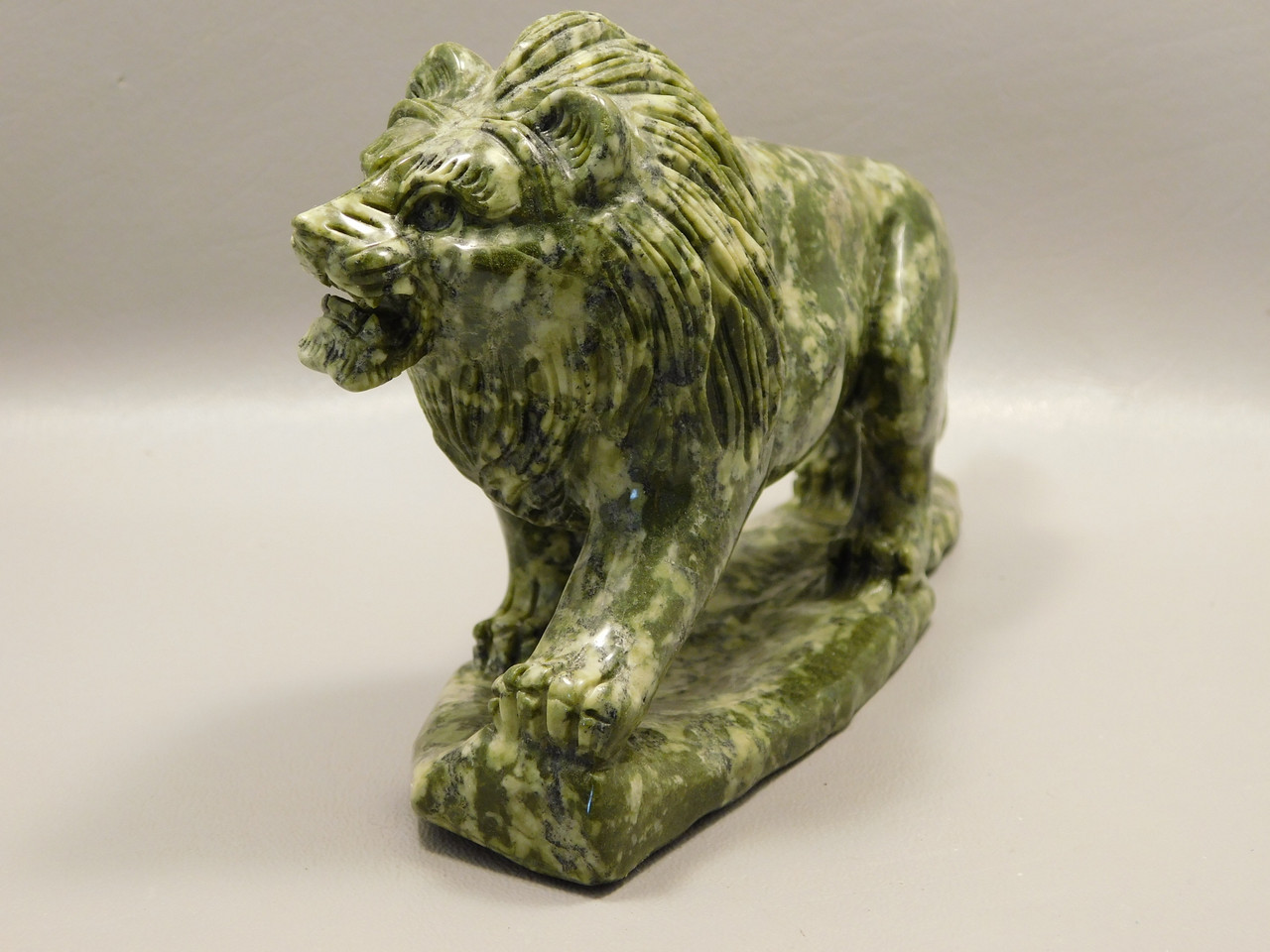 Lion Figurine Carving Epidote Rock 6.75 Inch Stone Animal #O349