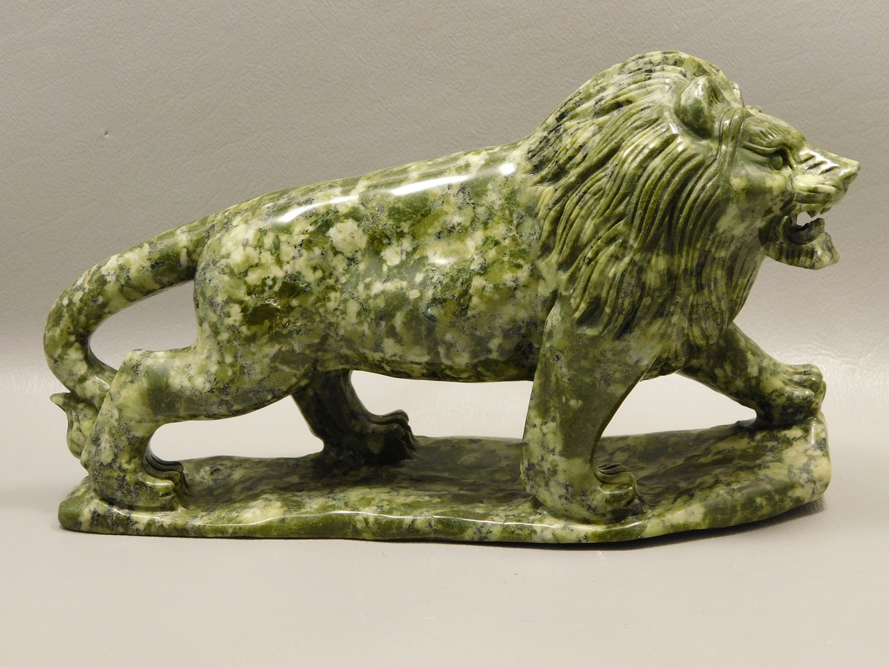 Lion Figurine Carving Epidote Rock 6.75 Inch Stone Animal #O349