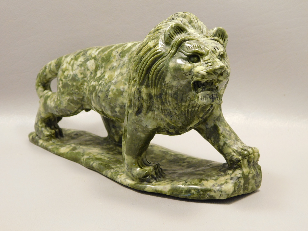Lion Figurine Carving Epidote Rock 6.75 Inch Stone Animal #O349