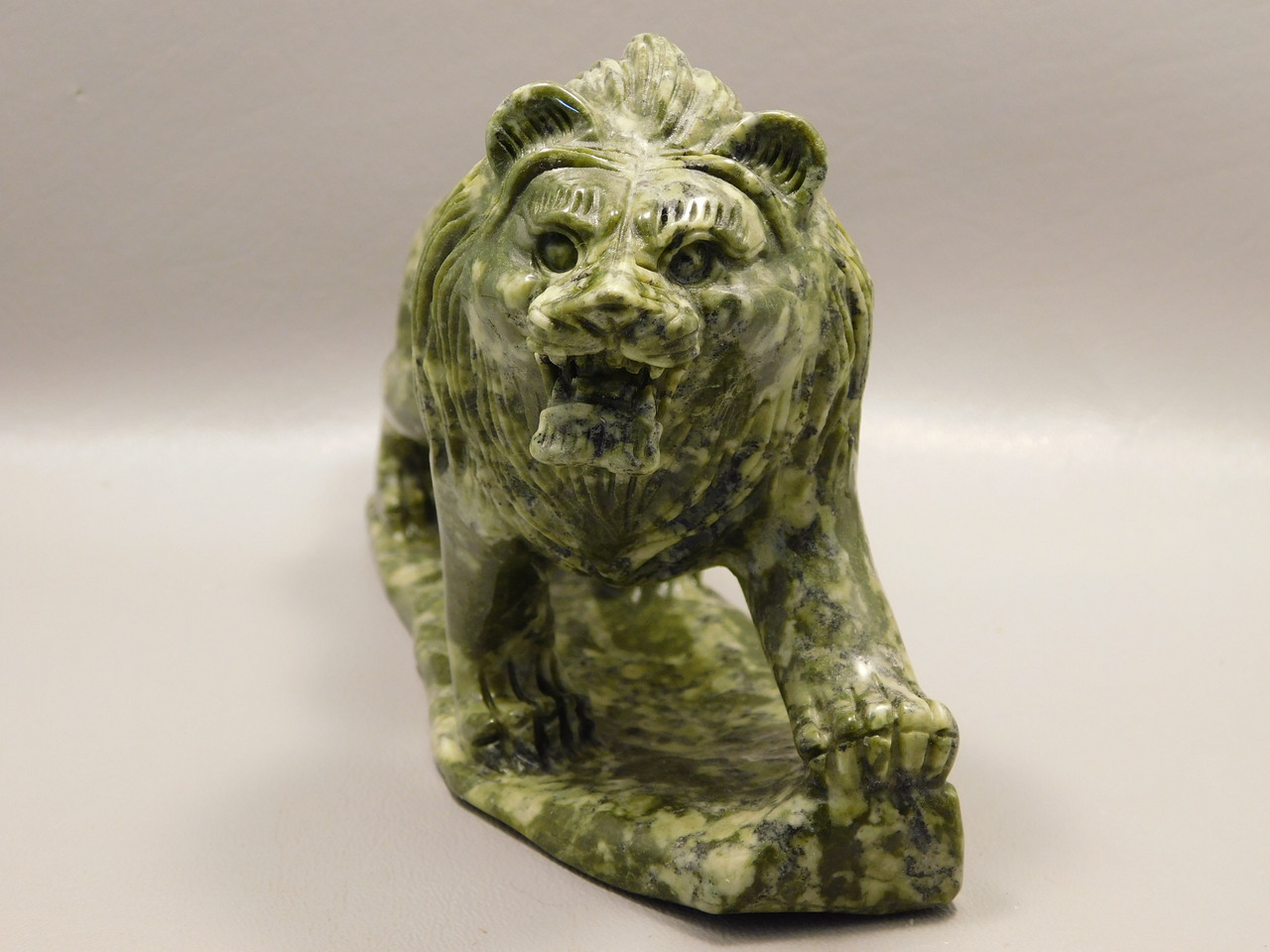 Lion Figurine Carving Epidote Rock 6.75 Inch Stone Animal #O349