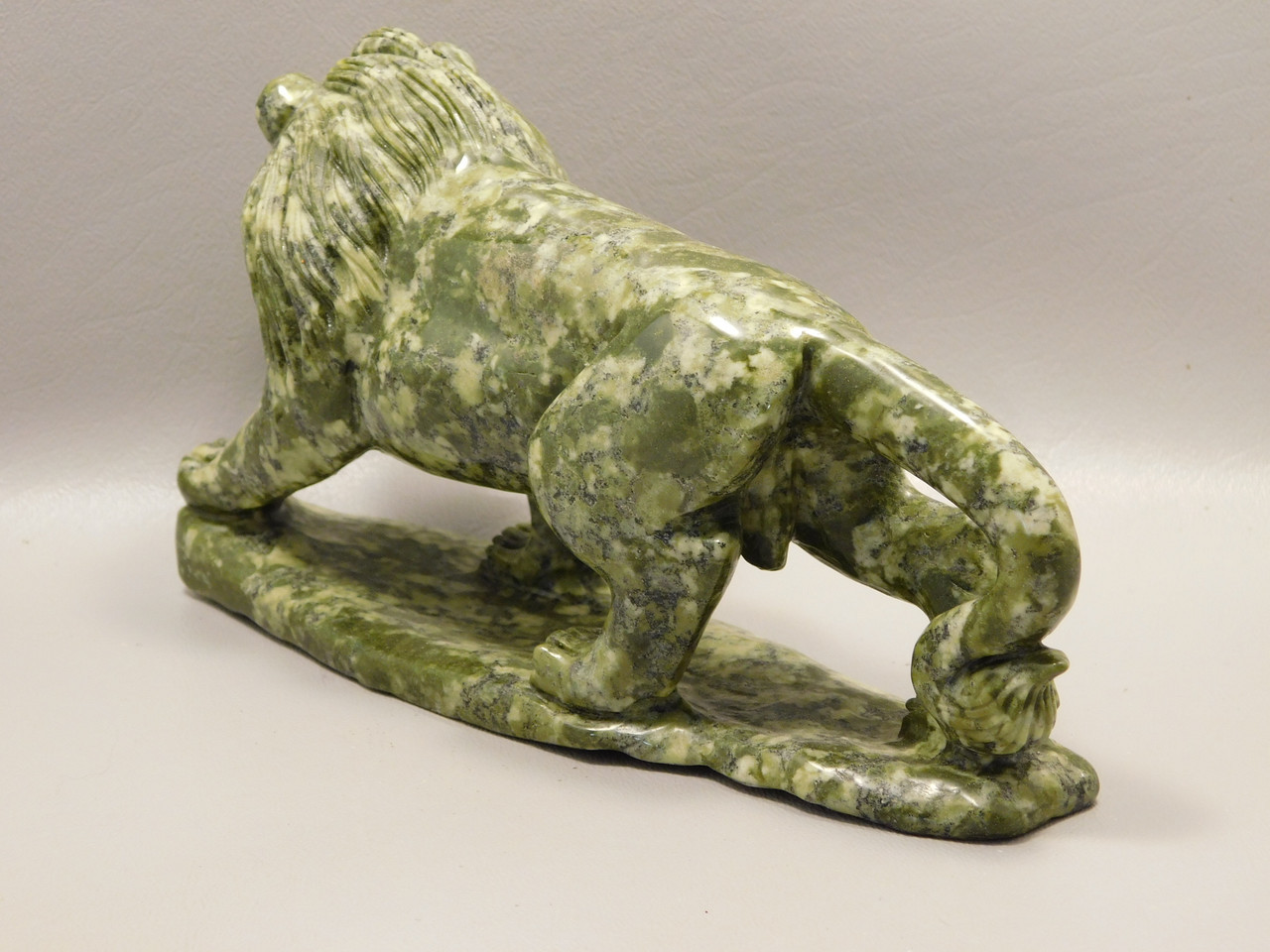 Lion Figurine Carving Epidote Rock 6.75 Inch Stone Animal #O349