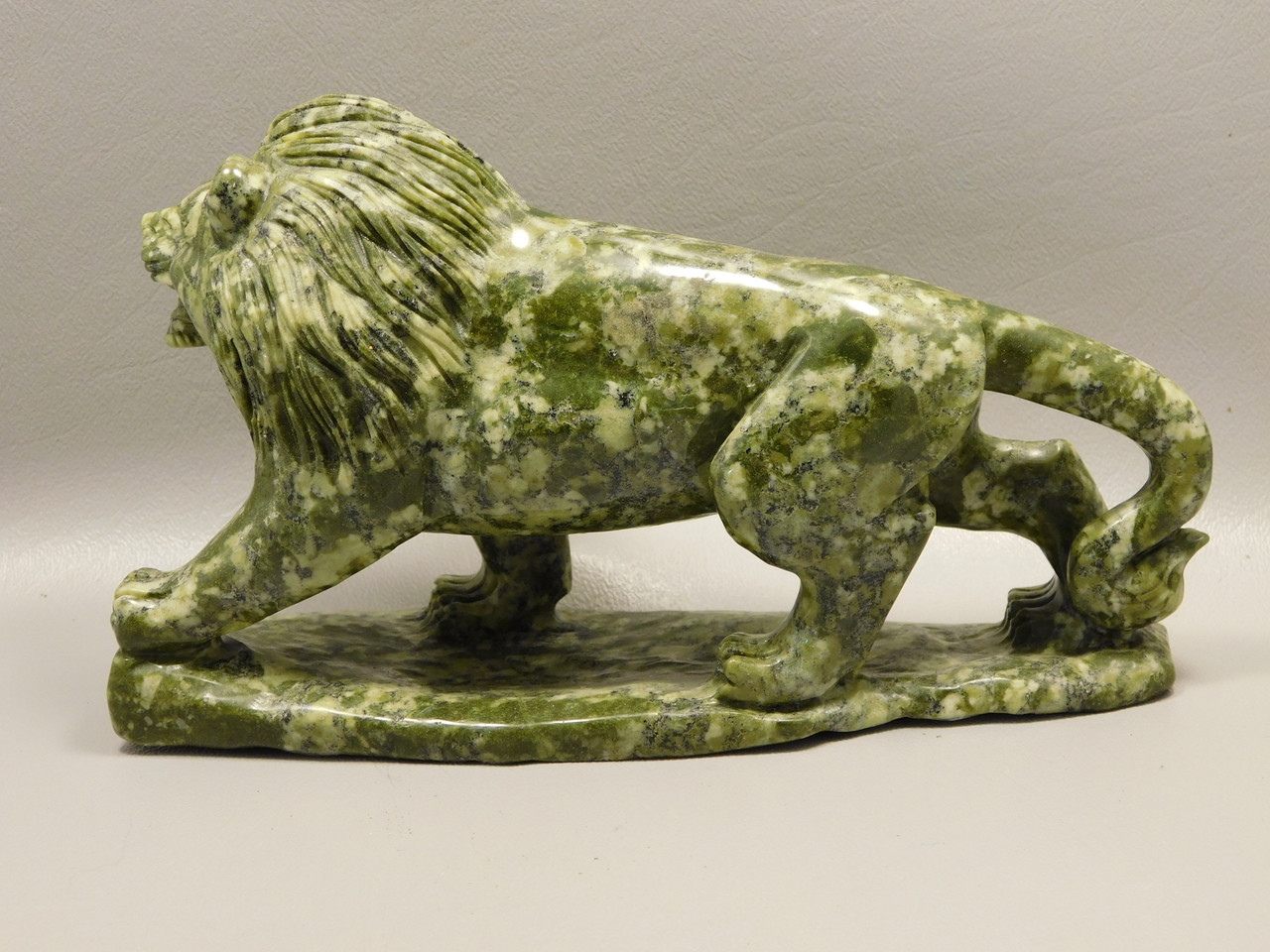 Lion Figurine Carving Epidote Rock 6.75 Inch Stone Animal #O349