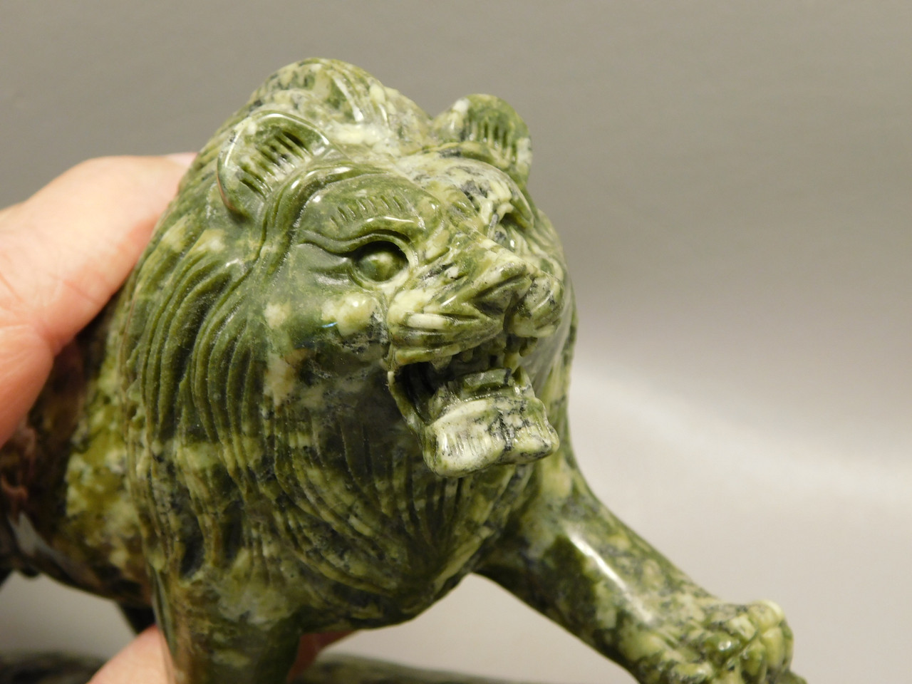 Lion Figurine Carving Epidote Rock 6.75 Inch Stone Animal #O349