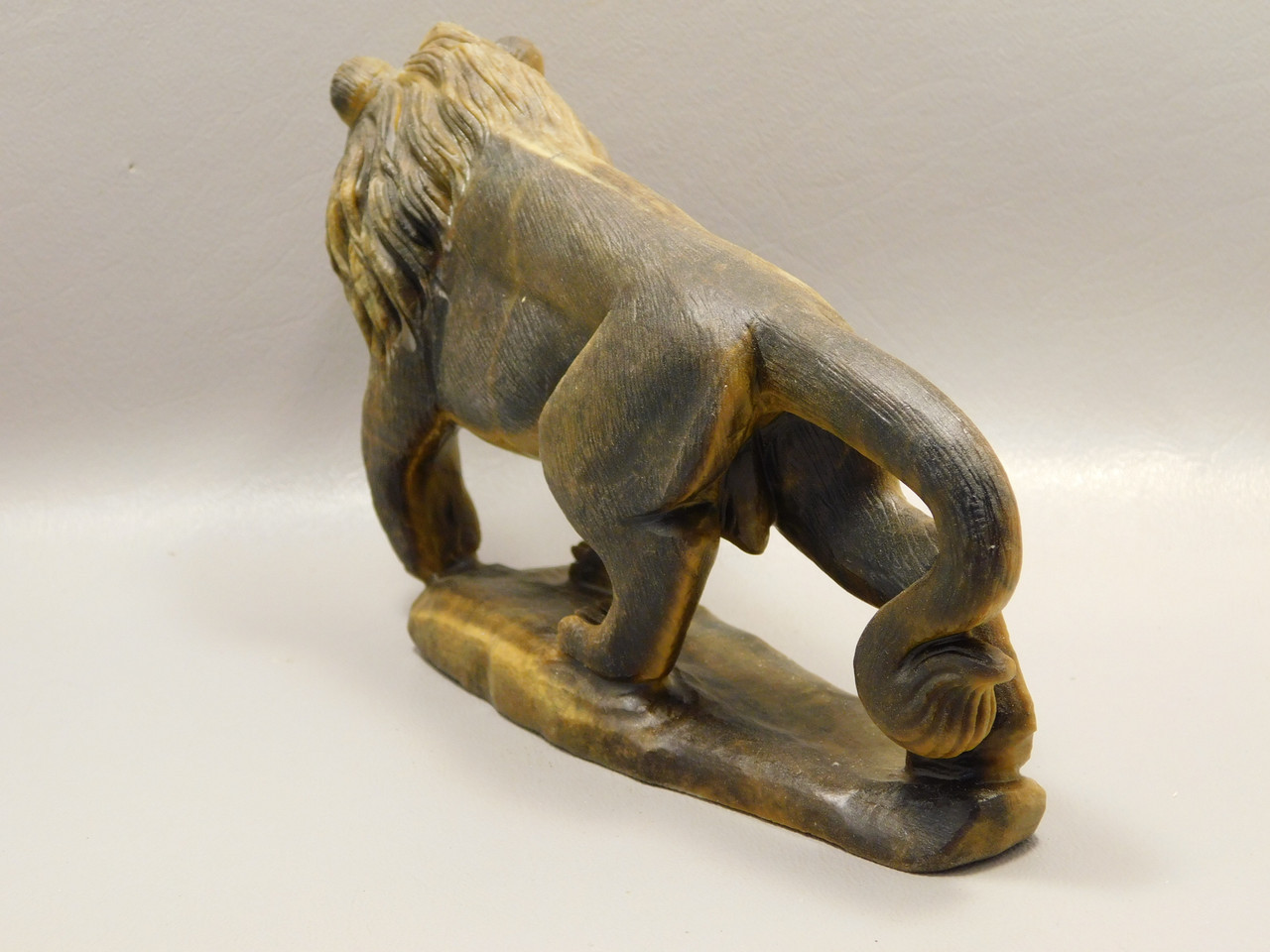 Lion Figurine Tiger-eye 7 Inch Hand Carved Gemstone Animal #O221