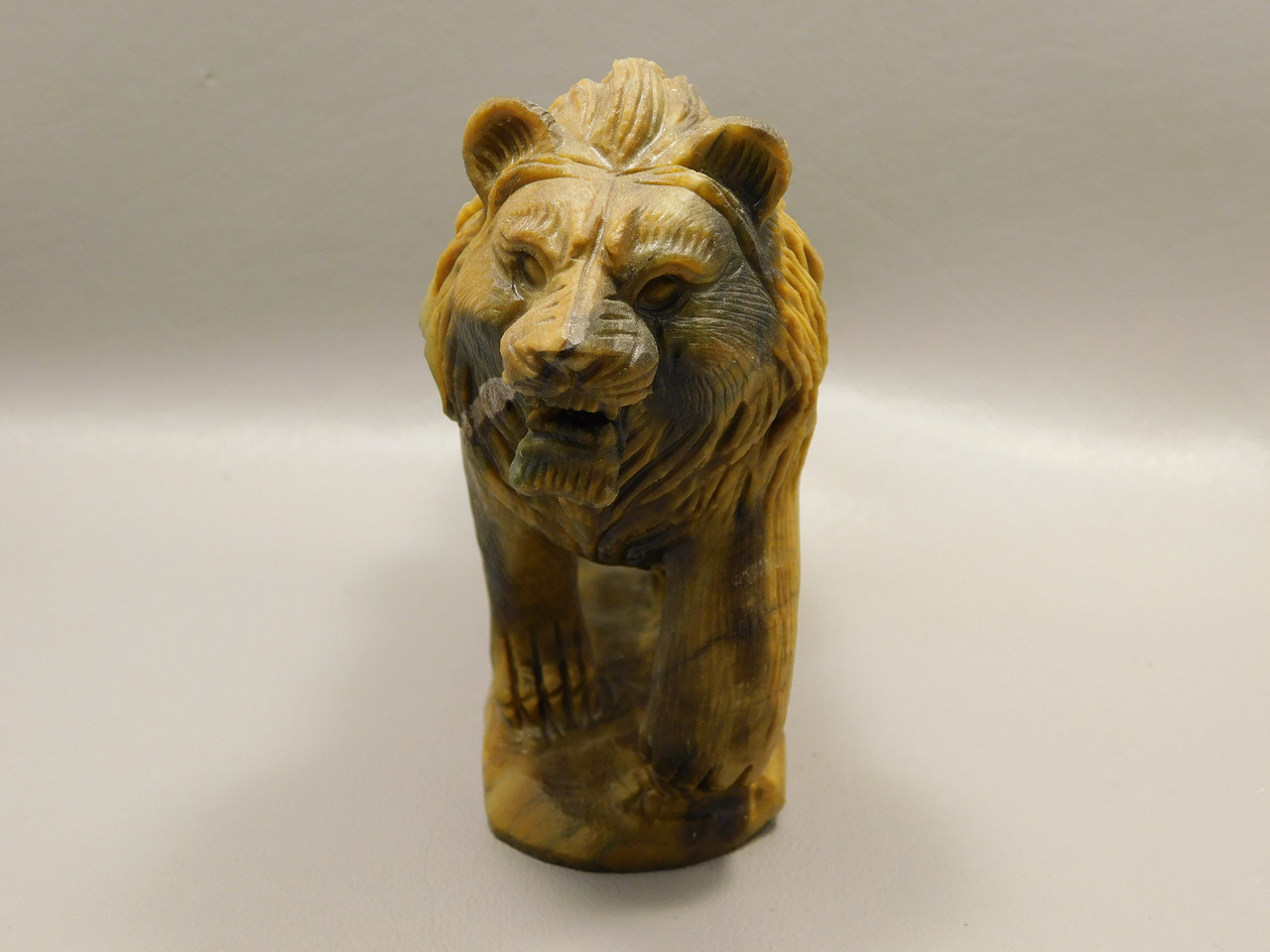 Lion Figurine Tiger-eye 7 Inch Hand Carved Gemstone Animal #O221