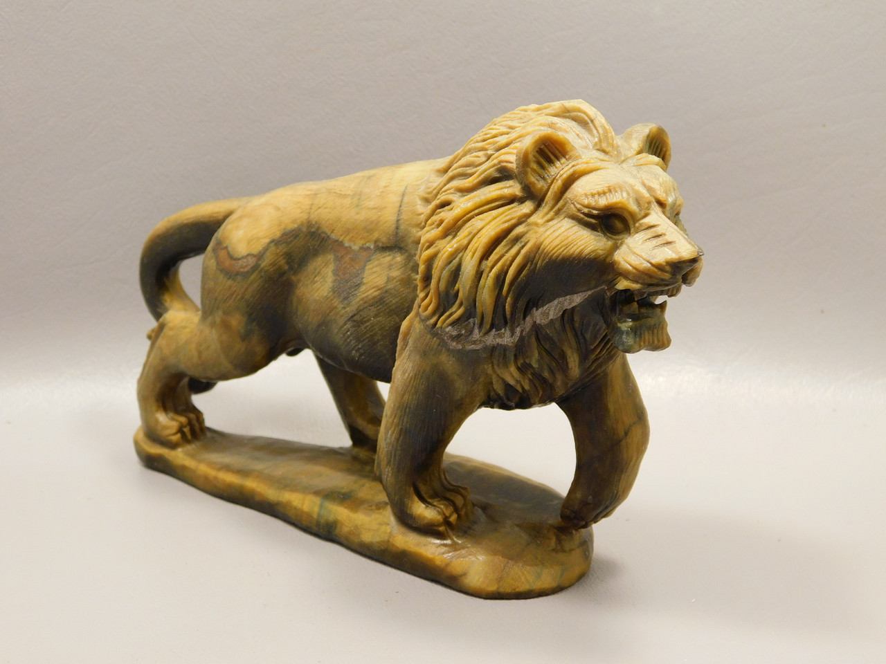 Lion Figurine Tiger-eye 7 Inch Hand Carved Gemstone Animal #O221