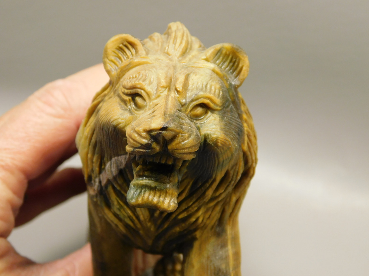 Lion Figurine Tiger-eye 7 Inch Hand Carved Gemstone Animal #O221