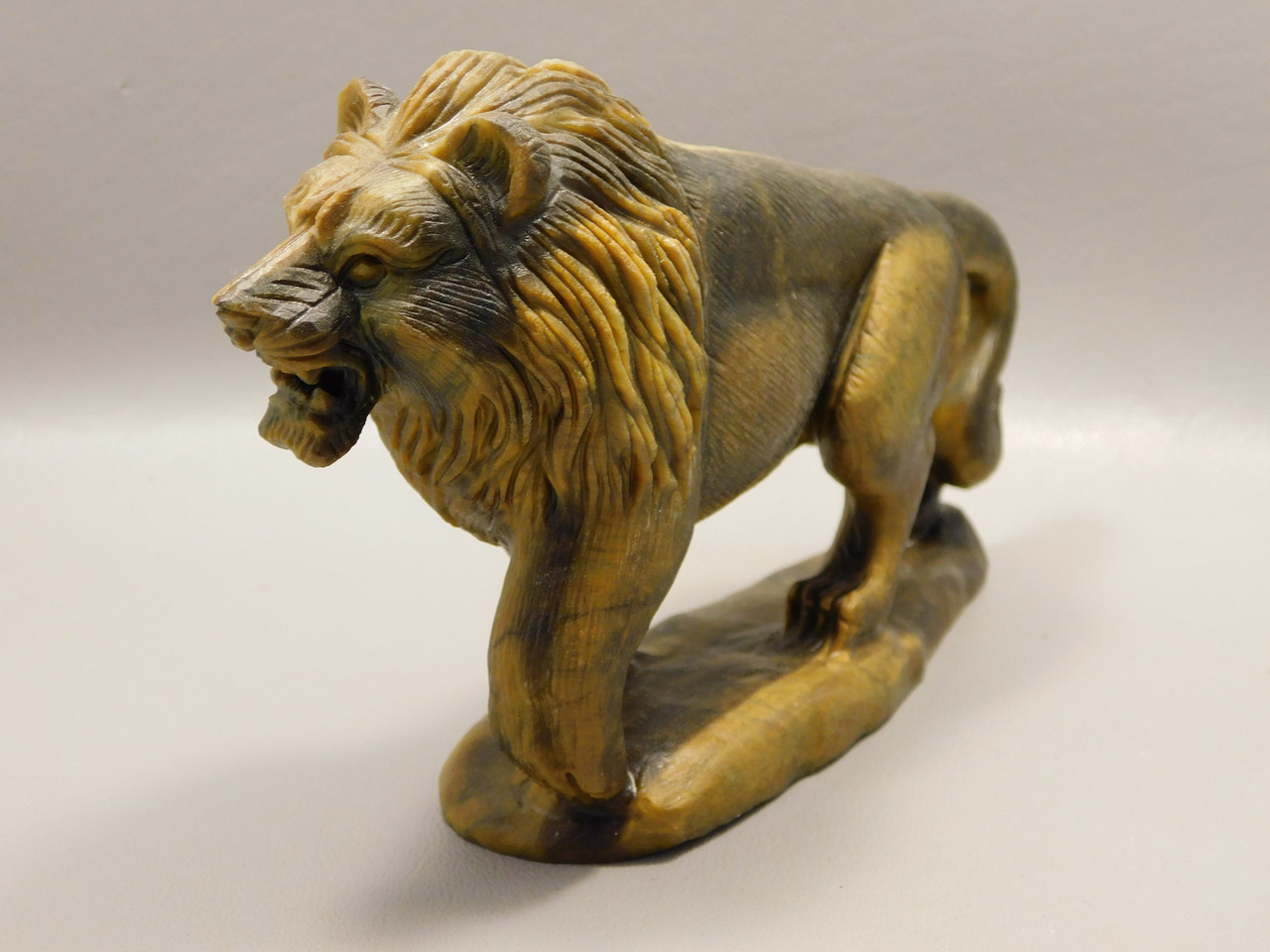 Lion Figurine Tiger-eye 7 Inch Hand Carved Gemstone Animal #O221