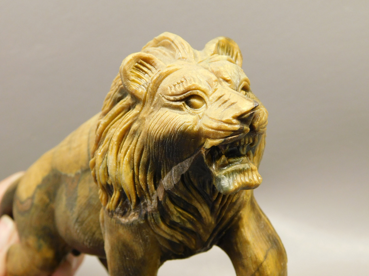Lion Figurine Tiger-eye 7 Inch Hand Carved Gemstone Animal #O221
