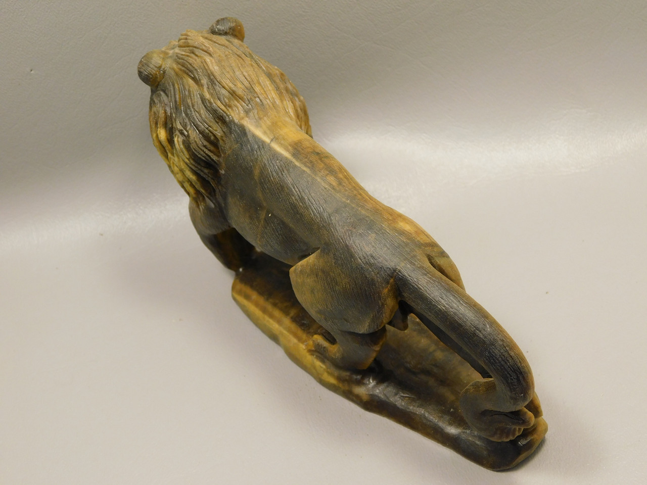 Lion Figurine Tiger-eye 7 Inch Hand Carved Gemstone Animal #O221
