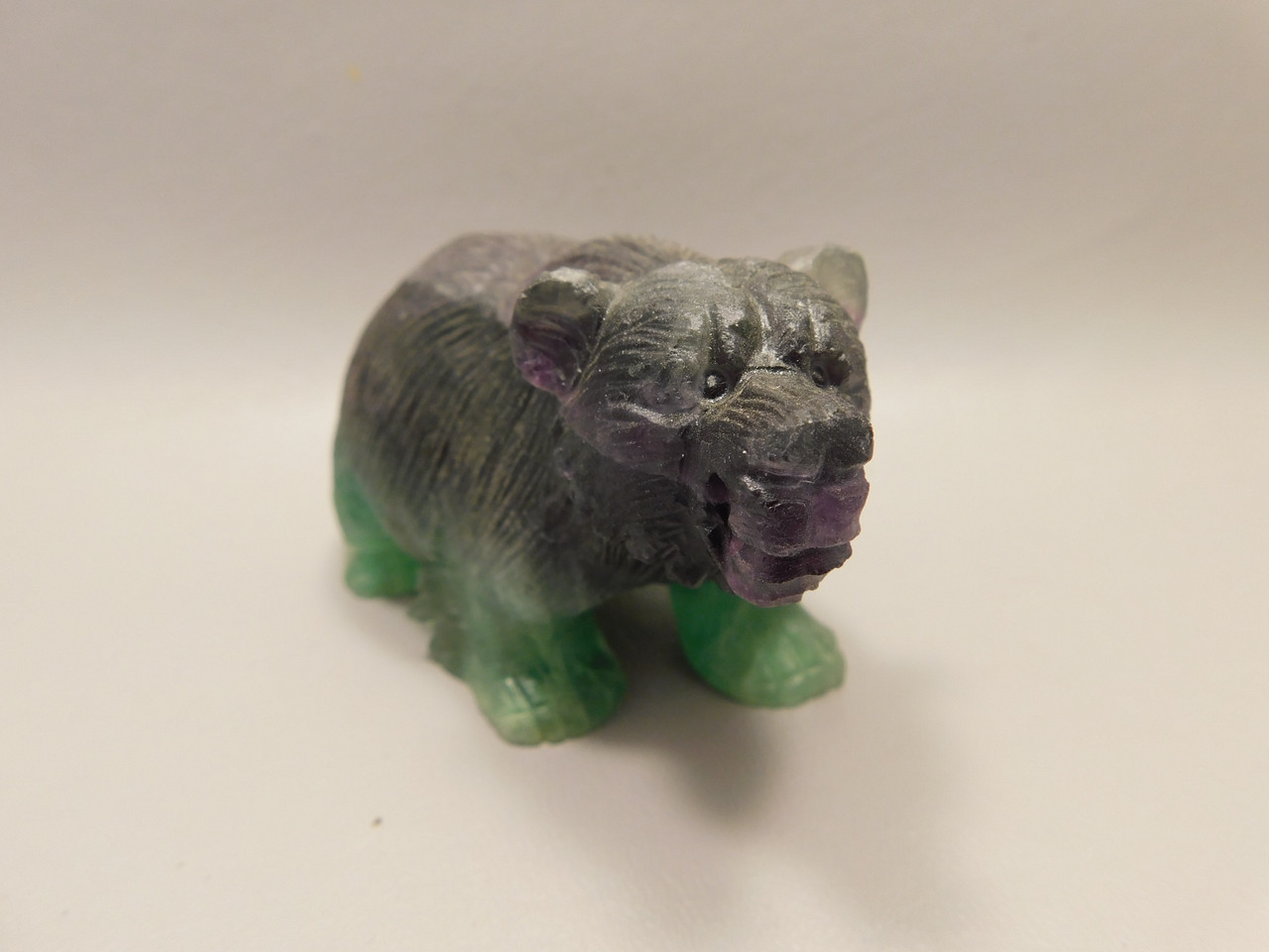 Bear Figurine Gemstone Carved Animal Purple Green Fluorite #O436