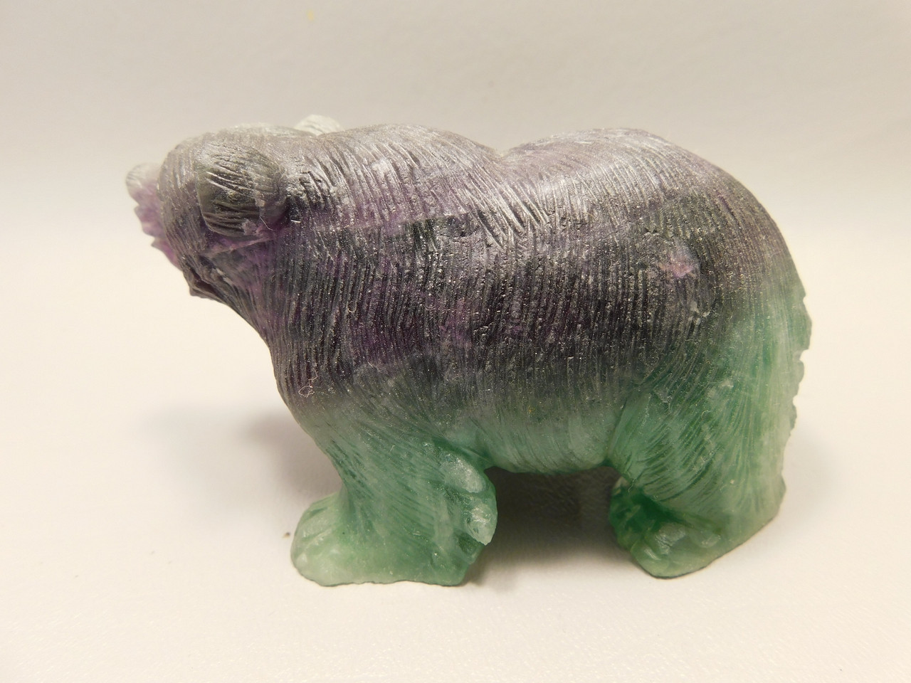 Bear Figurine Gemstone Carved Animal Purple Green Fluorite #O436