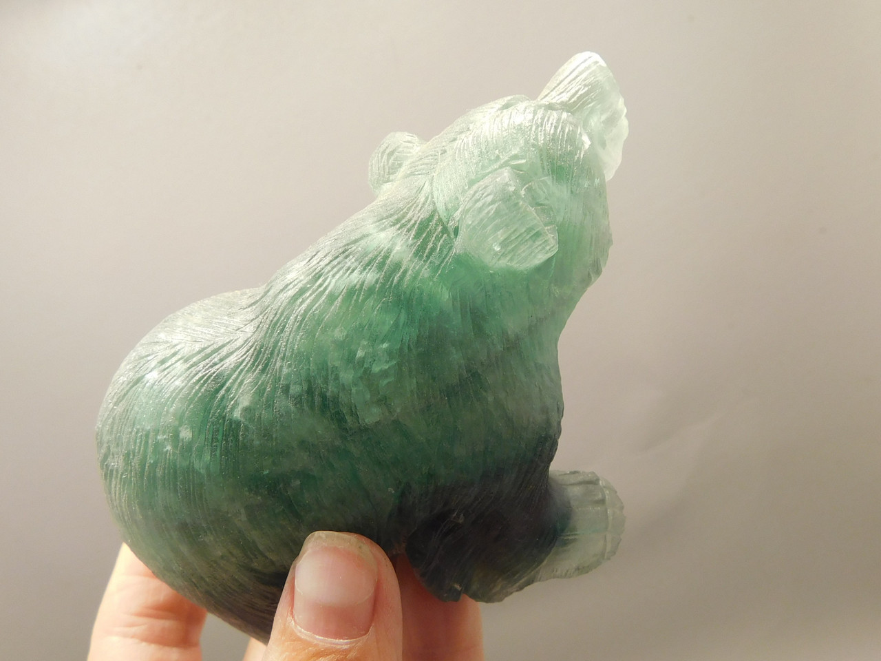 Bear Figurine Gemstone Carved Animal Green Fluorite #O432