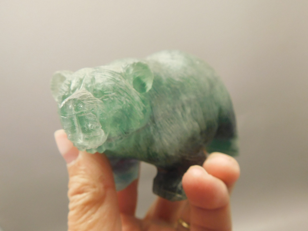 Bear Figurine Gemstone Carved Animal Green Fluorite #O432