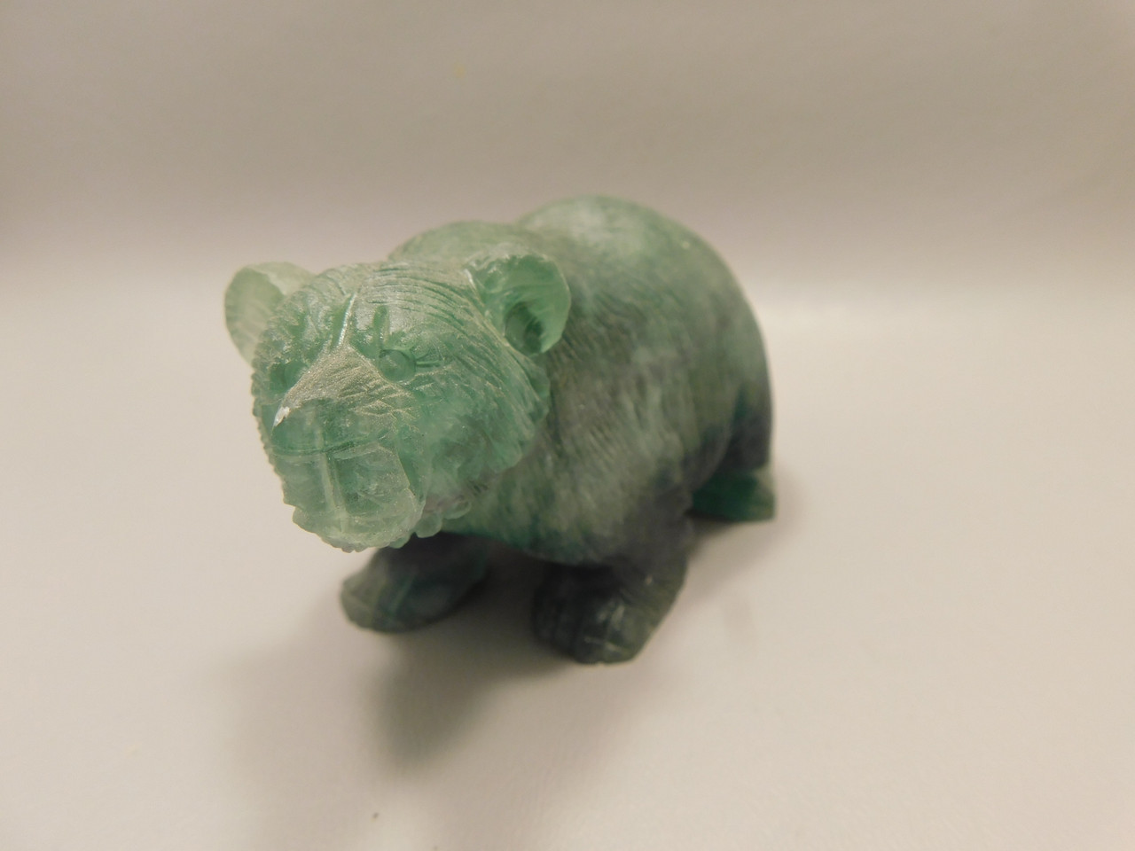 Bear Figurine Gemstone Carved Animal 4 inch Green Fluorite #O432