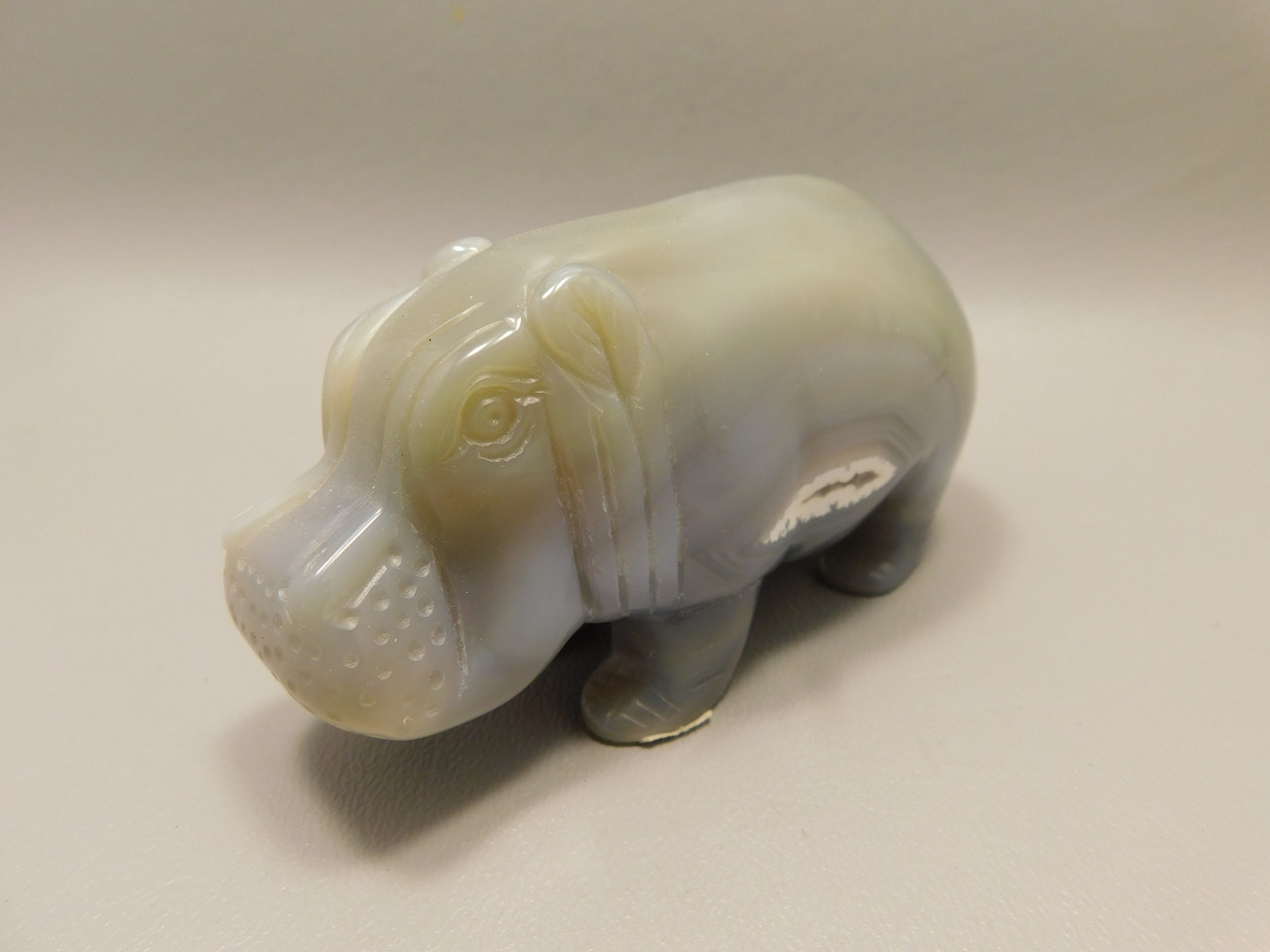 Hippopotamus Figurine Agate 4 inch Gemstone Animal Carving #O510