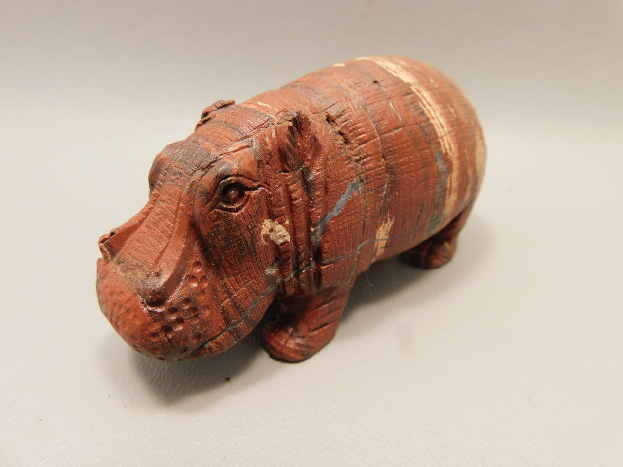 Hippopotamus Figurine Snakeskin Jasper Animal Carving #O388