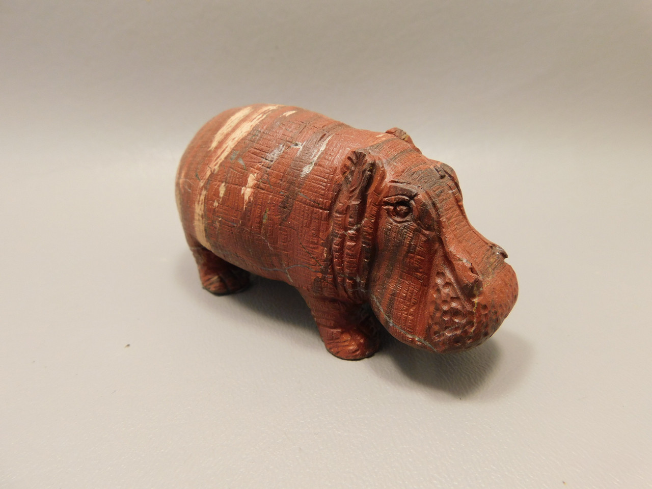 Hippopotamus Figurine Snakeskin Jasper Animal Carving #O388