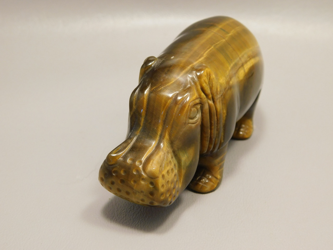 Hippopotamus Figurine Tiger-eye 4 inch Animal Gemstone Carving #O508