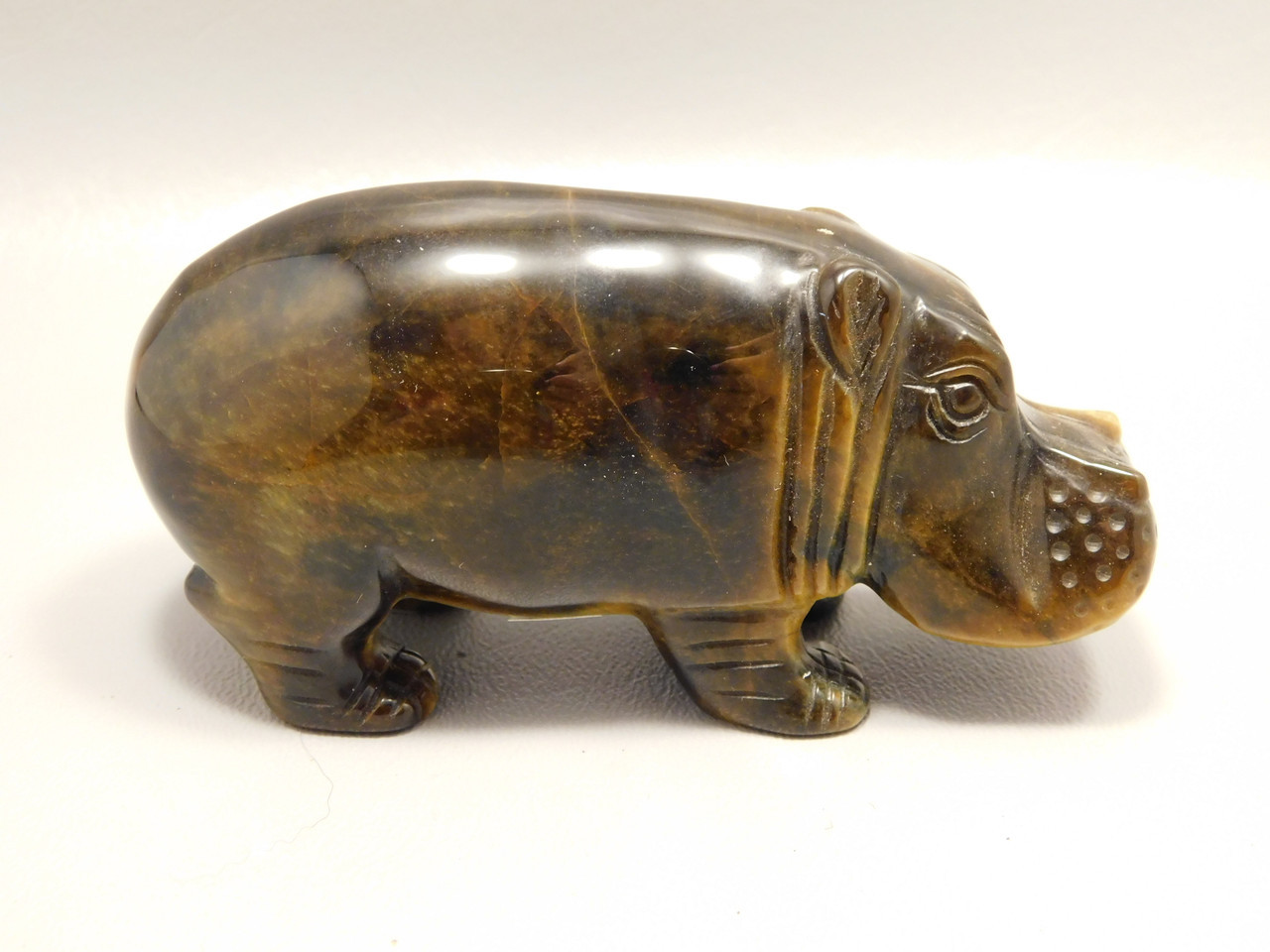Hippopotamus Figurine Tiger-eye 4 inch Animal Gemstone Carving #O508