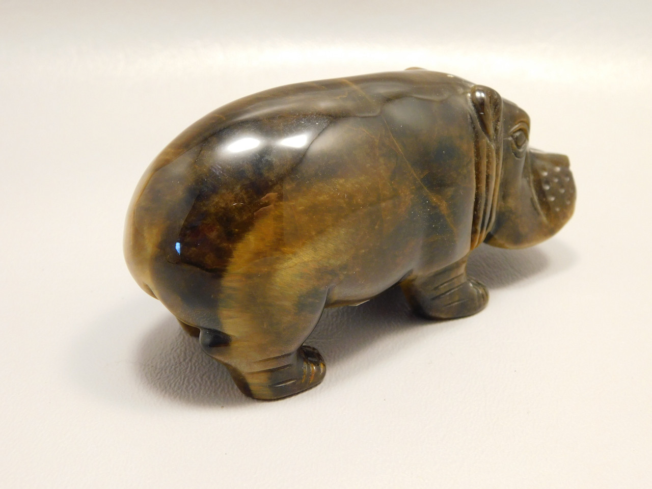 Hippopotamus Figurine Tiger-eye 4 inch Animal Gemstone Carving #O508