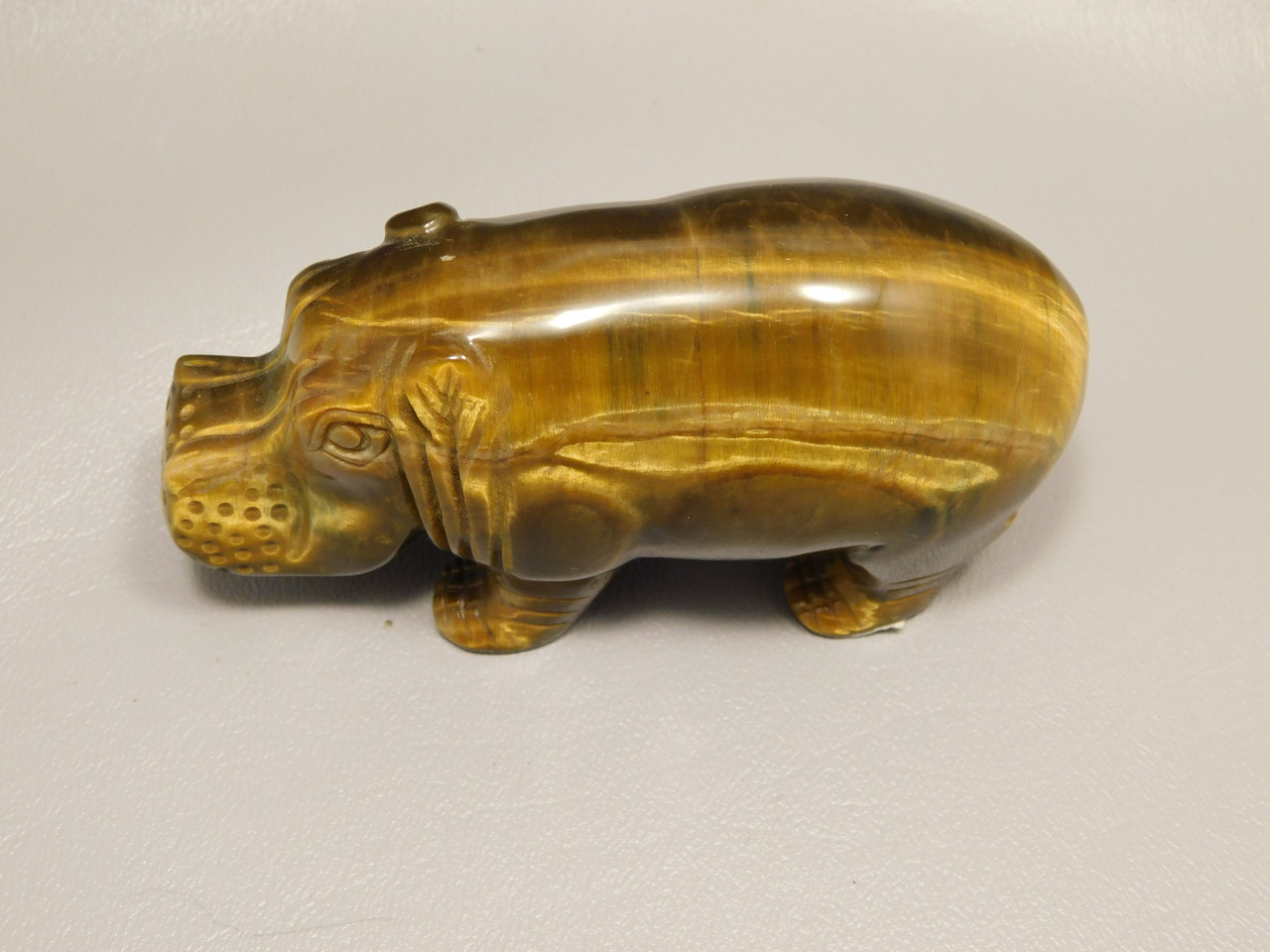 Hippopotamus Figurine Tiger-eye 4 inch Animal Gemstone Carving #O508