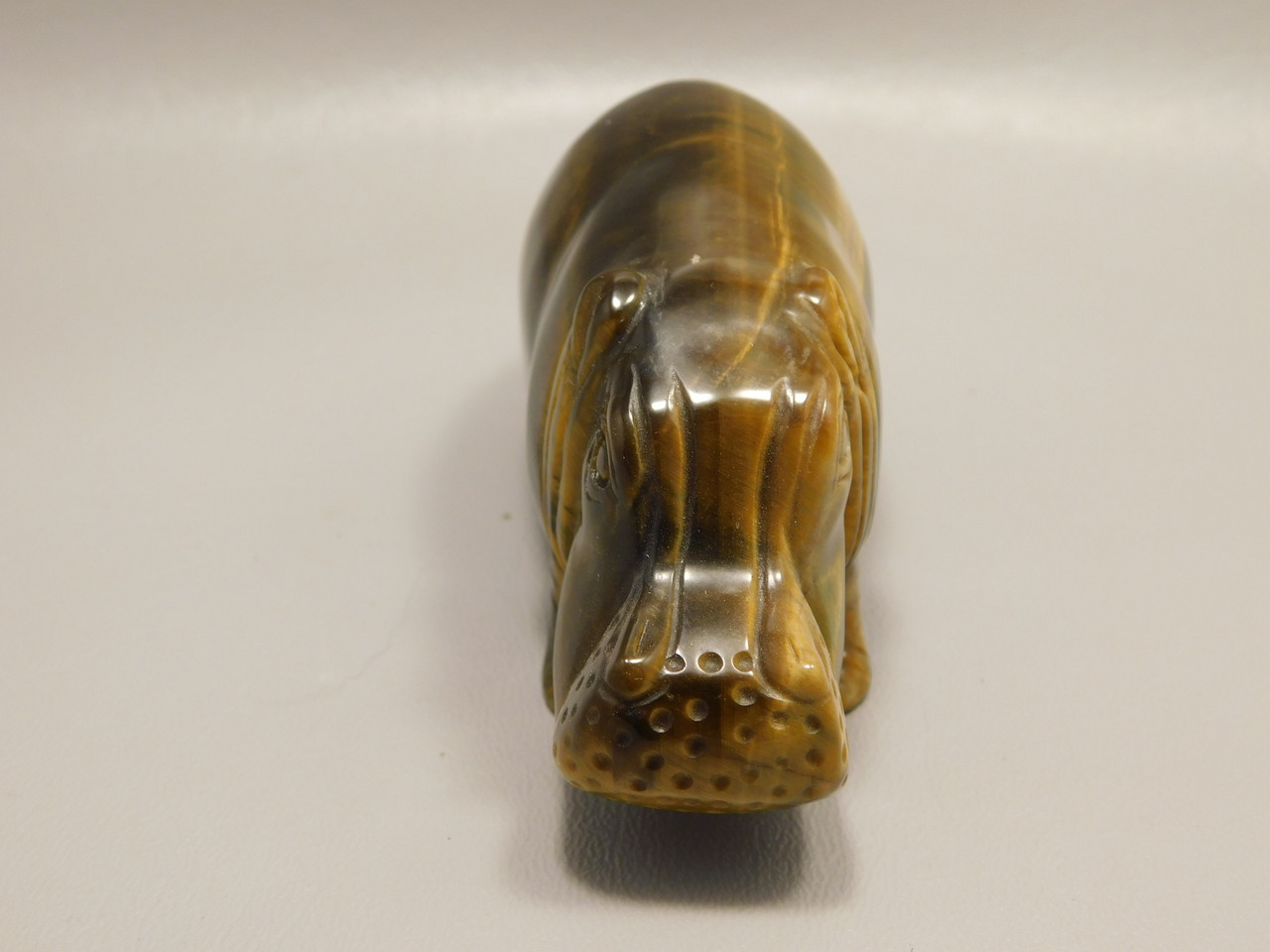 Hippopotamus Figurine Tiger-eye 4 inch Animal Gemstone Carving #O508