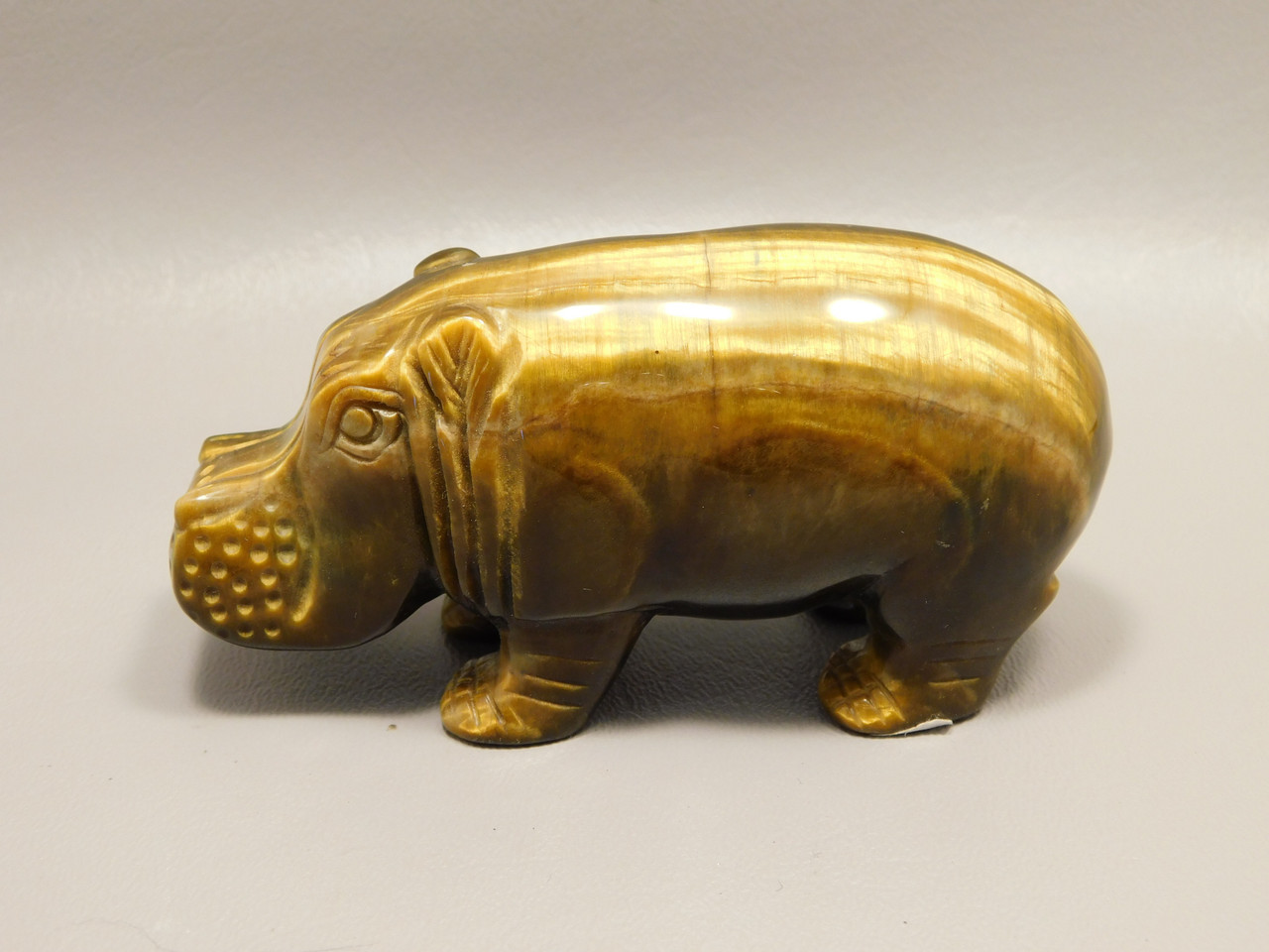 Hippopotamus Figurine Tiger-eye 4 inch Animal Gemstone Carving #O508