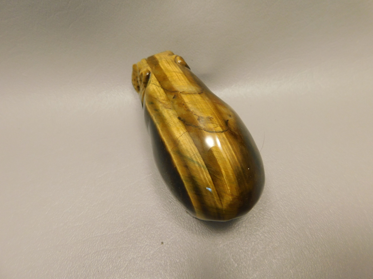 Hippopotamus Figurine Tiger-eye 4 inch Animal Gemstone Carving #O507