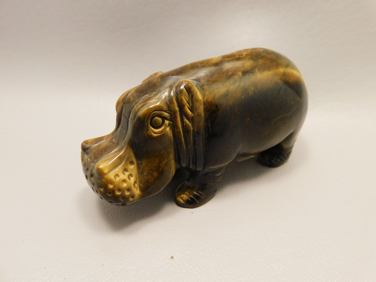 Hippopotamus Figurine Tiger-eye 4 inch Animal Gemstone Carving #O507
