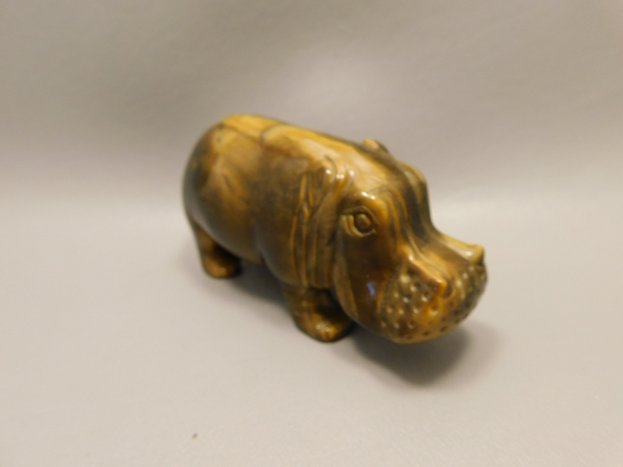 Hippopotamus Figurine Tiger-eye 4 inch Animal Gemstone Carving #O507