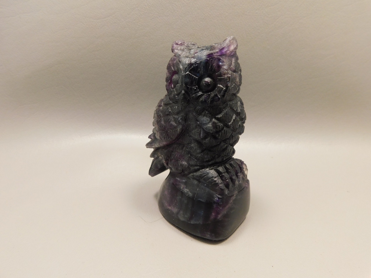 Owl Figurine 3.4 inch Gemstone Animal Carving Purple Fluorite #O417