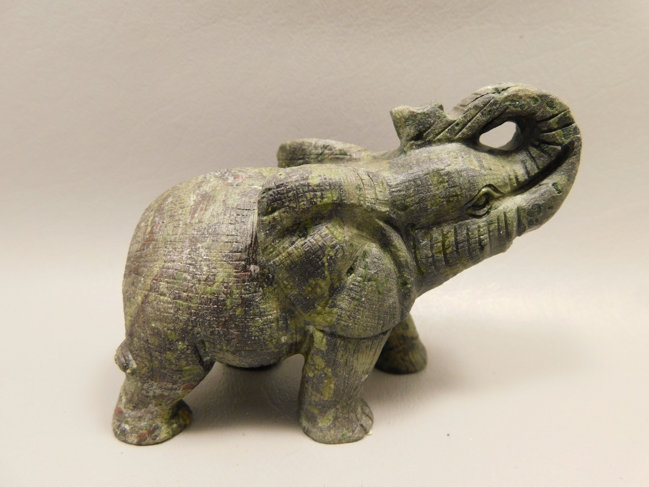 Elephant Figurine Epidote 4 inch Stone Animal Carving #O287