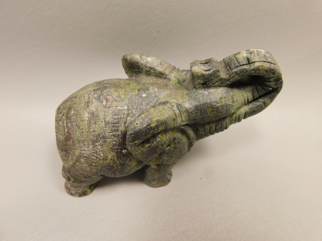 Elephant Figurine Epidote 4 inch Stone Animal Carving #O287