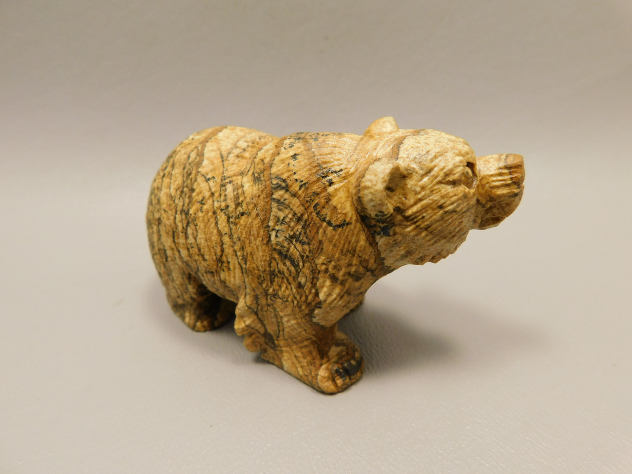 Bear Figurine Stone Animal Carving Kalahari Jasper 3.2 inch #O86