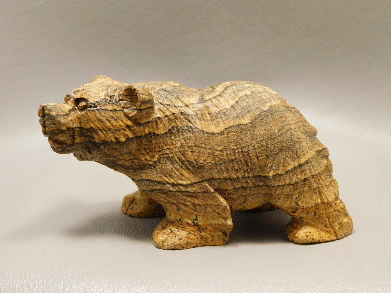 Bear Figurine Stone Animal Carving Kalahari Jasper 3.2 inch #O80