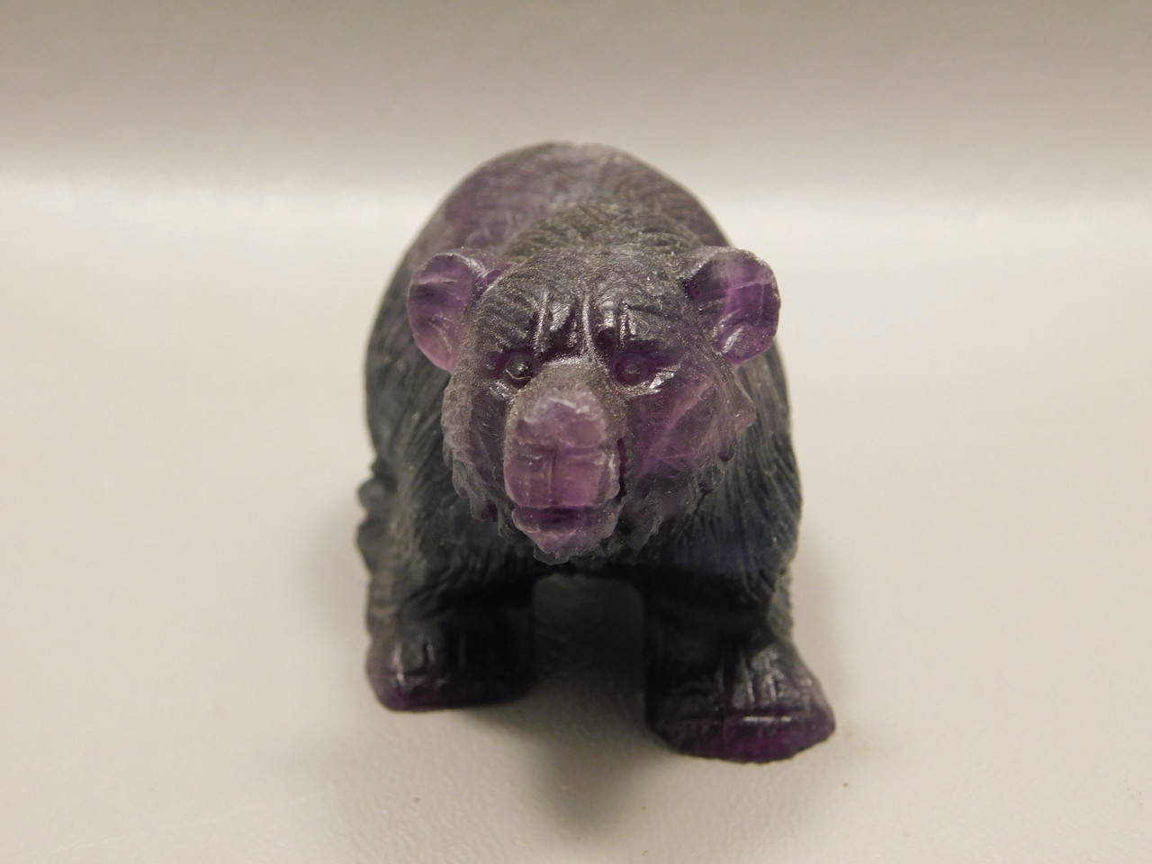 Bear Figurine Gemstone Animal Carving Purple Fluorite #O551