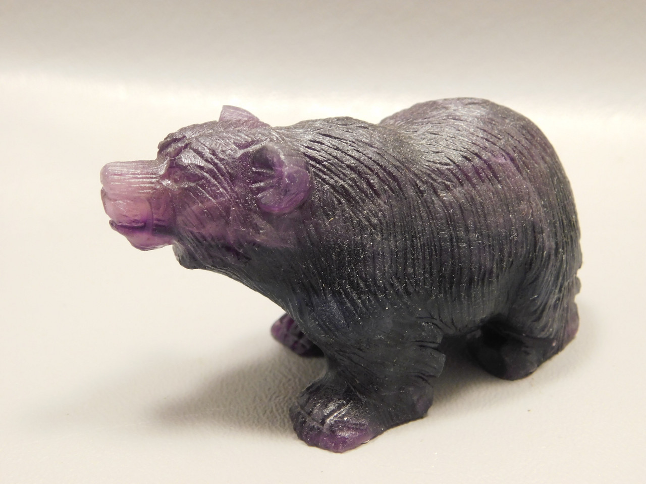 Bear Figurine Gemstone Animal Carving Purple Fluorite #O551