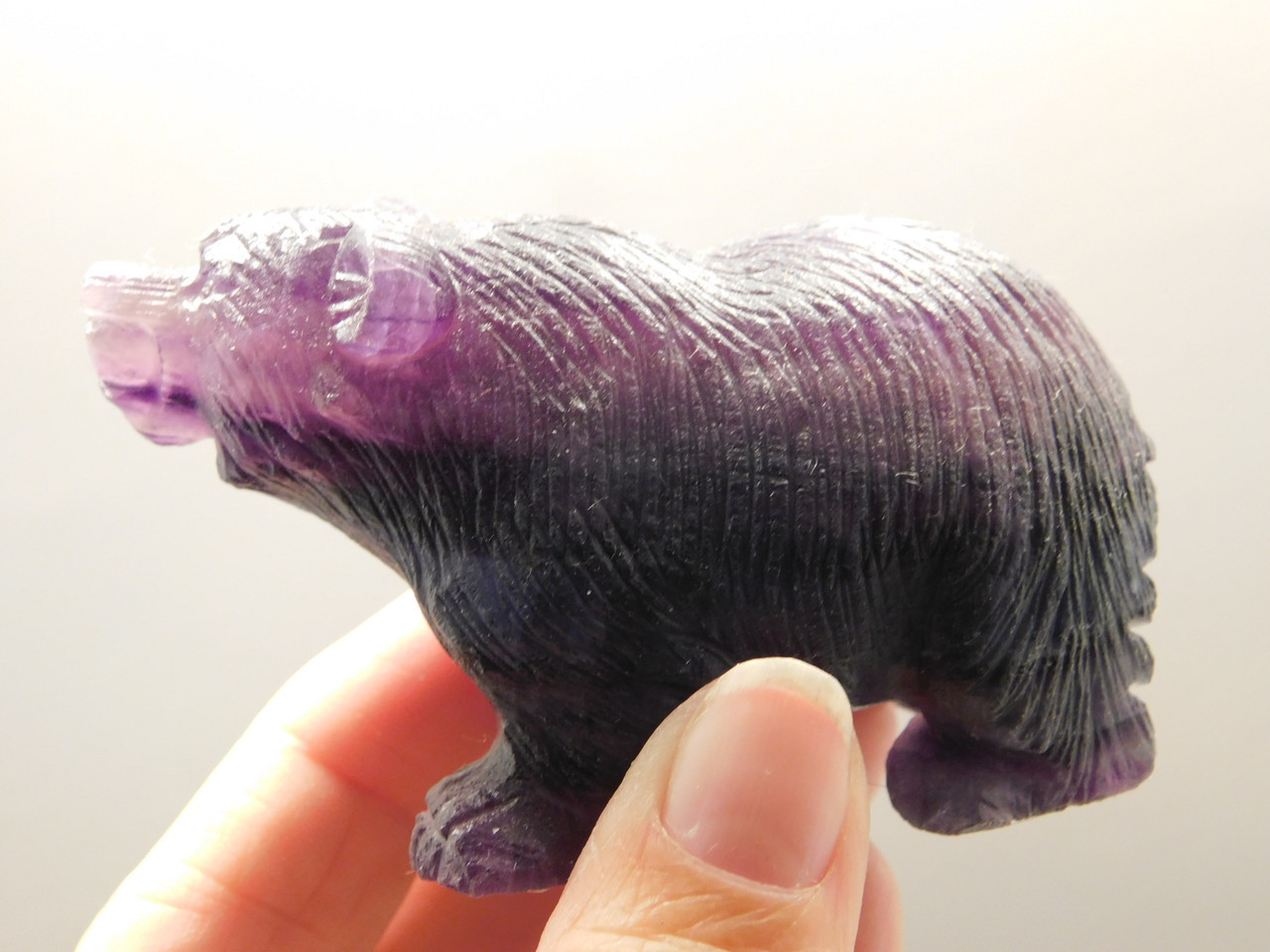 Bear Figurine Gemstone Animal Carving Purple Fluorite #O551
