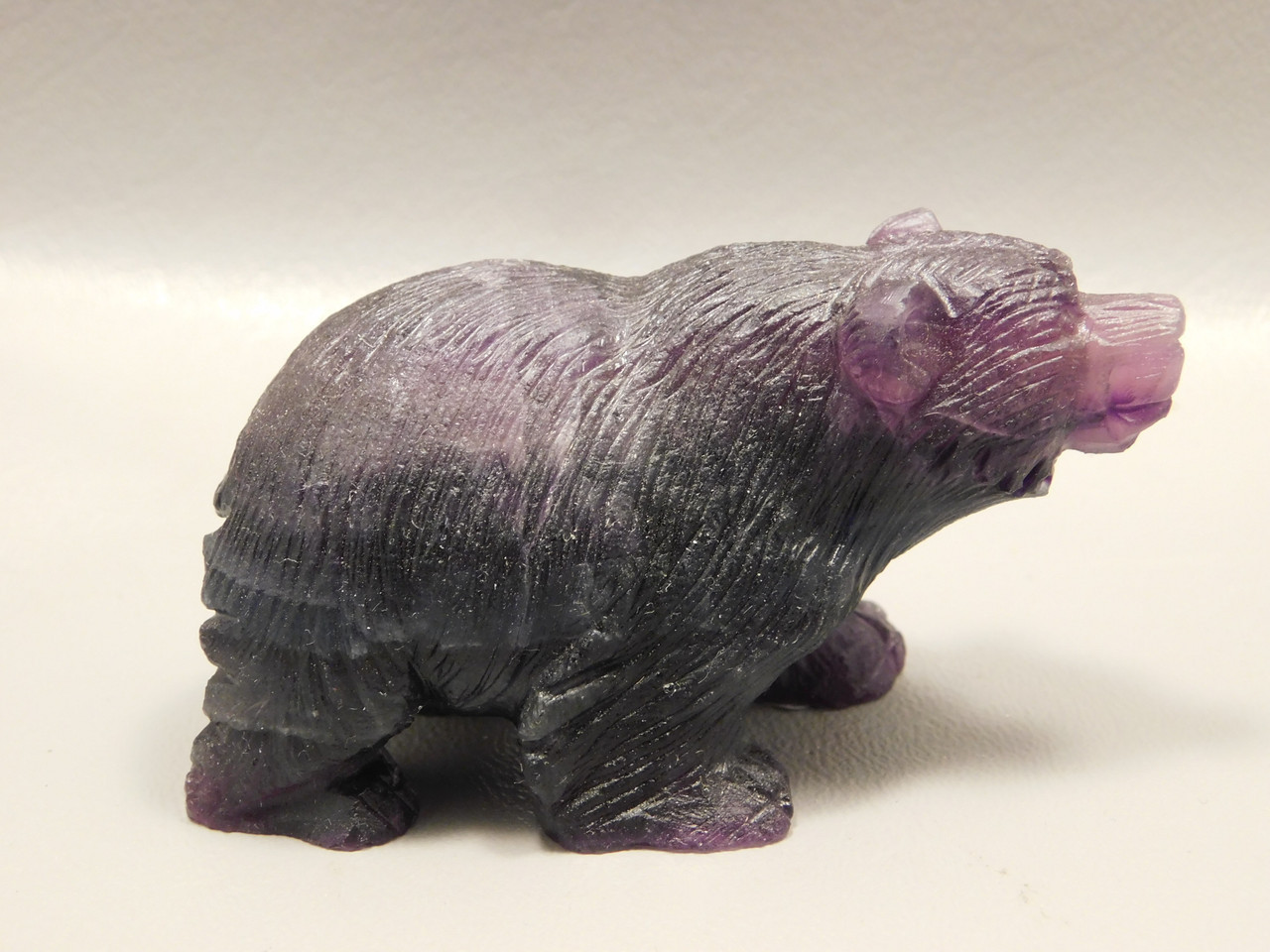 Bear Figurine Gemstone Animal Carving Purple Fluorite #O551