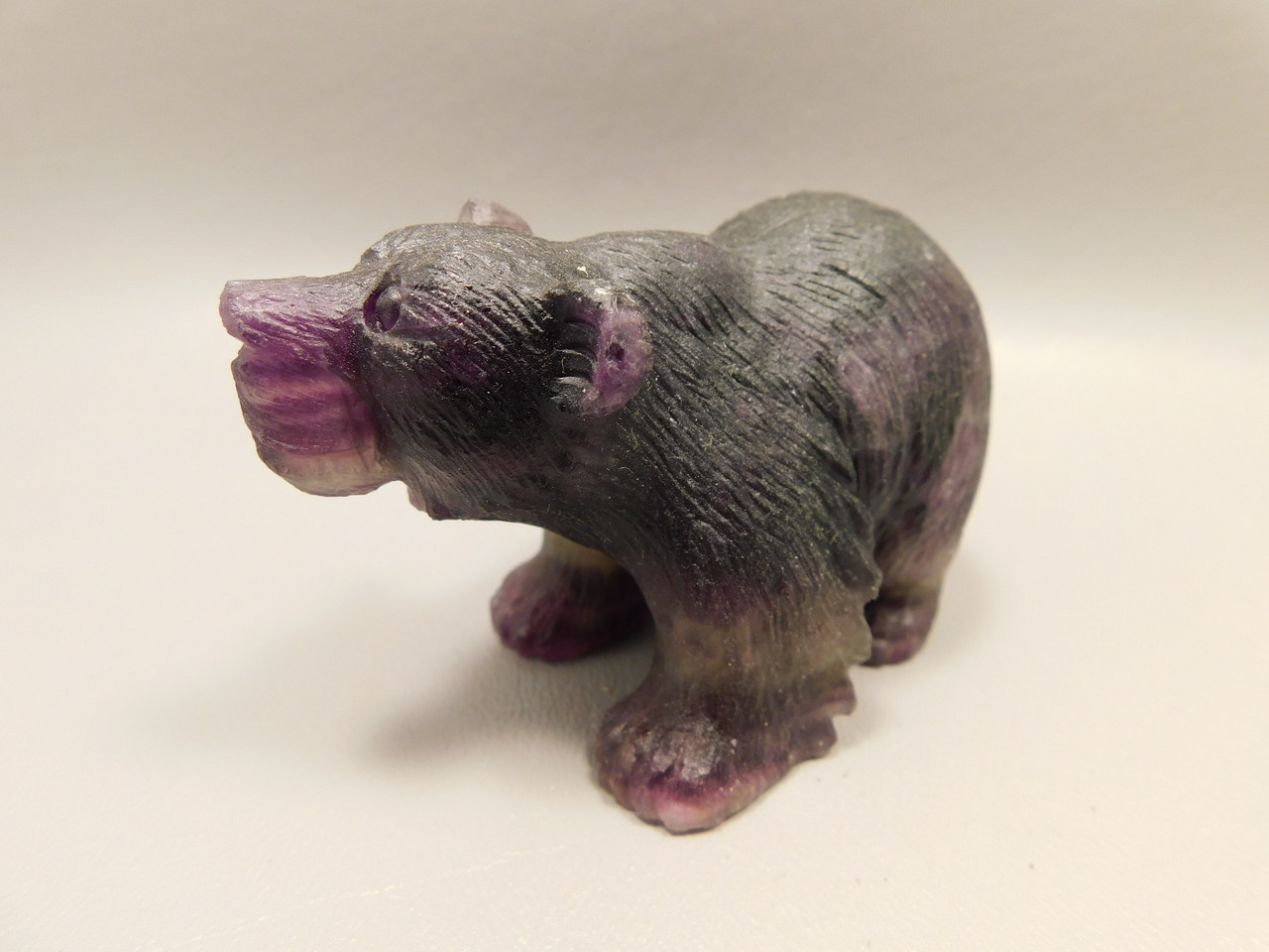 Bear Figurine Gemstone Animal Carving Purple Fluorite Crystal #O44