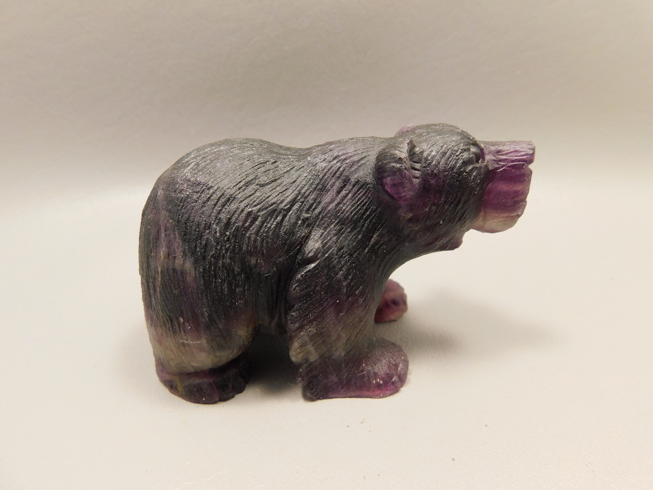 Bear Figurine Gemstone Animal Carving Purple Fluorite Crystal #O44