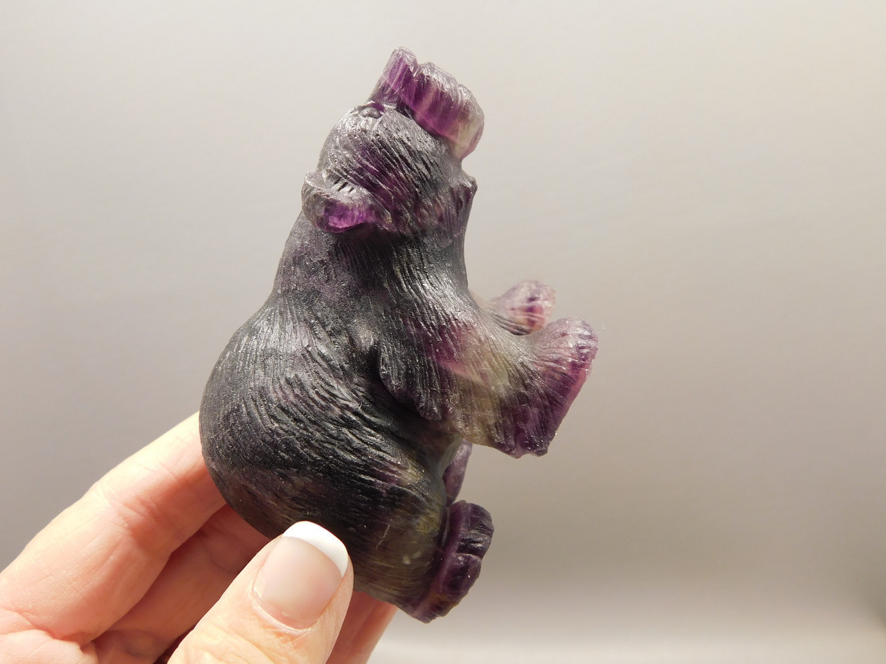 Bear Figurine Gemstone Animal Carving Purple Fluorite Crystal #O44