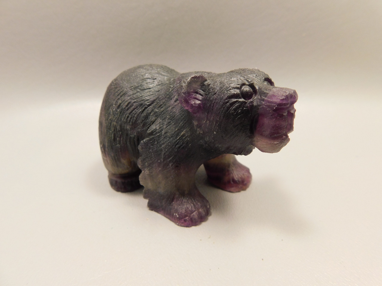 Bear Figurine Gemstone Animal Carving Purple Fluorite Crystal #O44