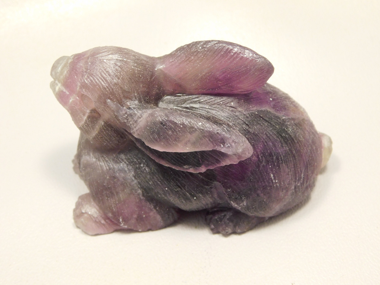 Rabbit Figurine Gemstone Animal Carving Purple Fluorite #O104