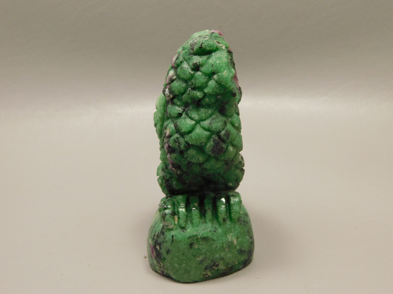 Owl Figurine Ruby and Zoisite 3.2 inch Gemstone Animal Carving #O364